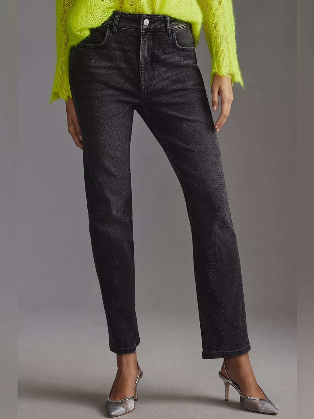 Pilcro Anthropologie Rhinestone Beaded High Rise Slim Straight Jeans 29 Sparkle
